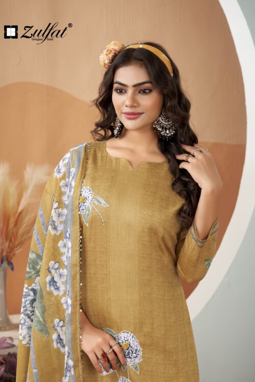 Mustard Floral Designer Straight Kurta Set with Dupatta