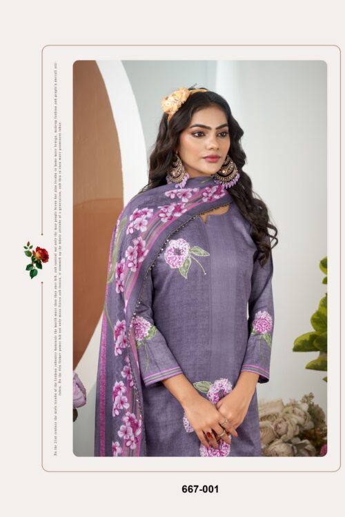 Lavender Bloom Printed Cotton Suit Set with Dupatta